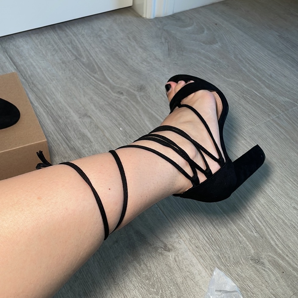 cute wrap up strappy BOOHOO.com heels! They’re a size EUR39 or US 8 women’s.
